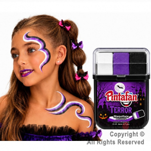 MAQUILLAJE BANDERITA TERROR TRICOLOR BLANCO VIOLETA Y NEGRO EN BARRA 6 GR (789-02)